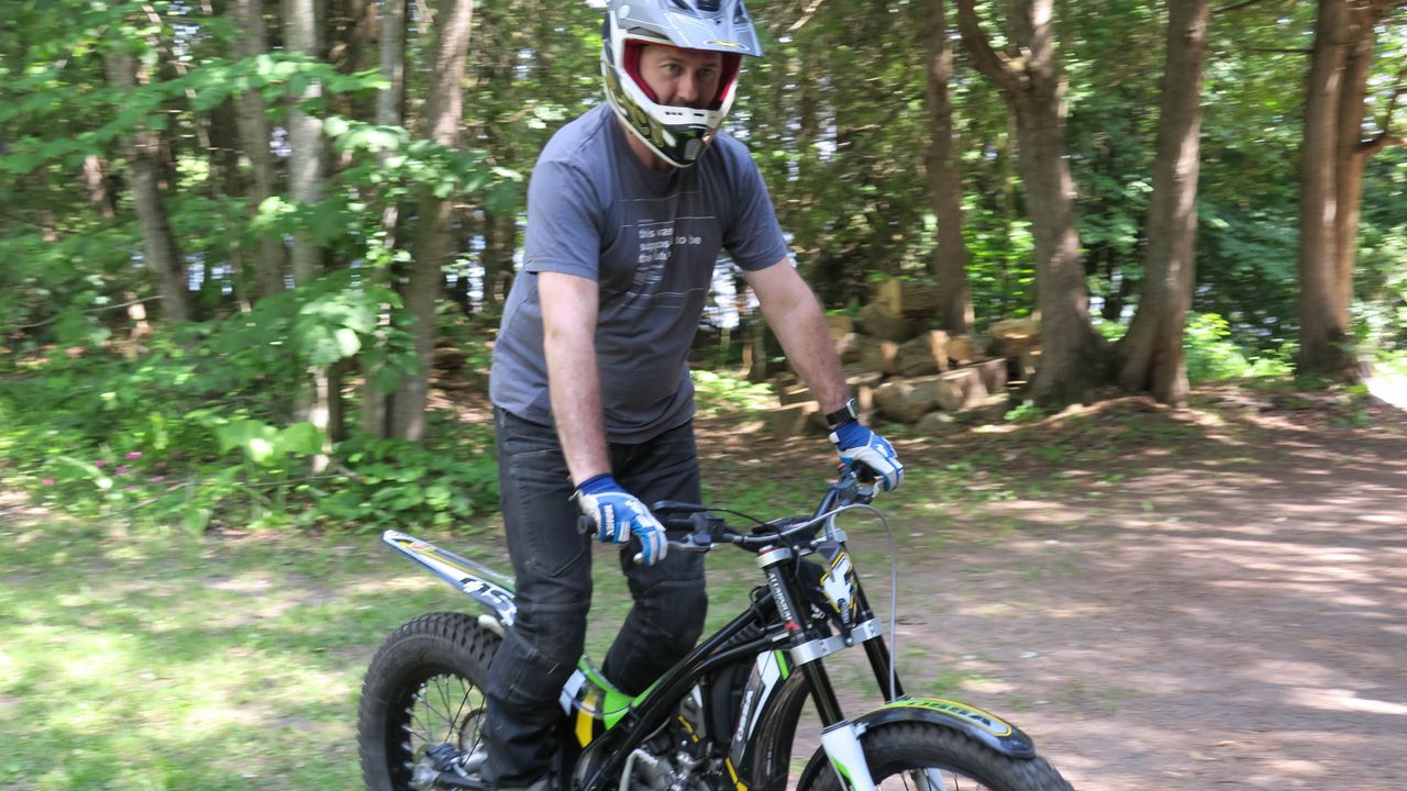 Compared to a dirt bike, a trials bike is extremely light and maneuverable; Alex was in love!