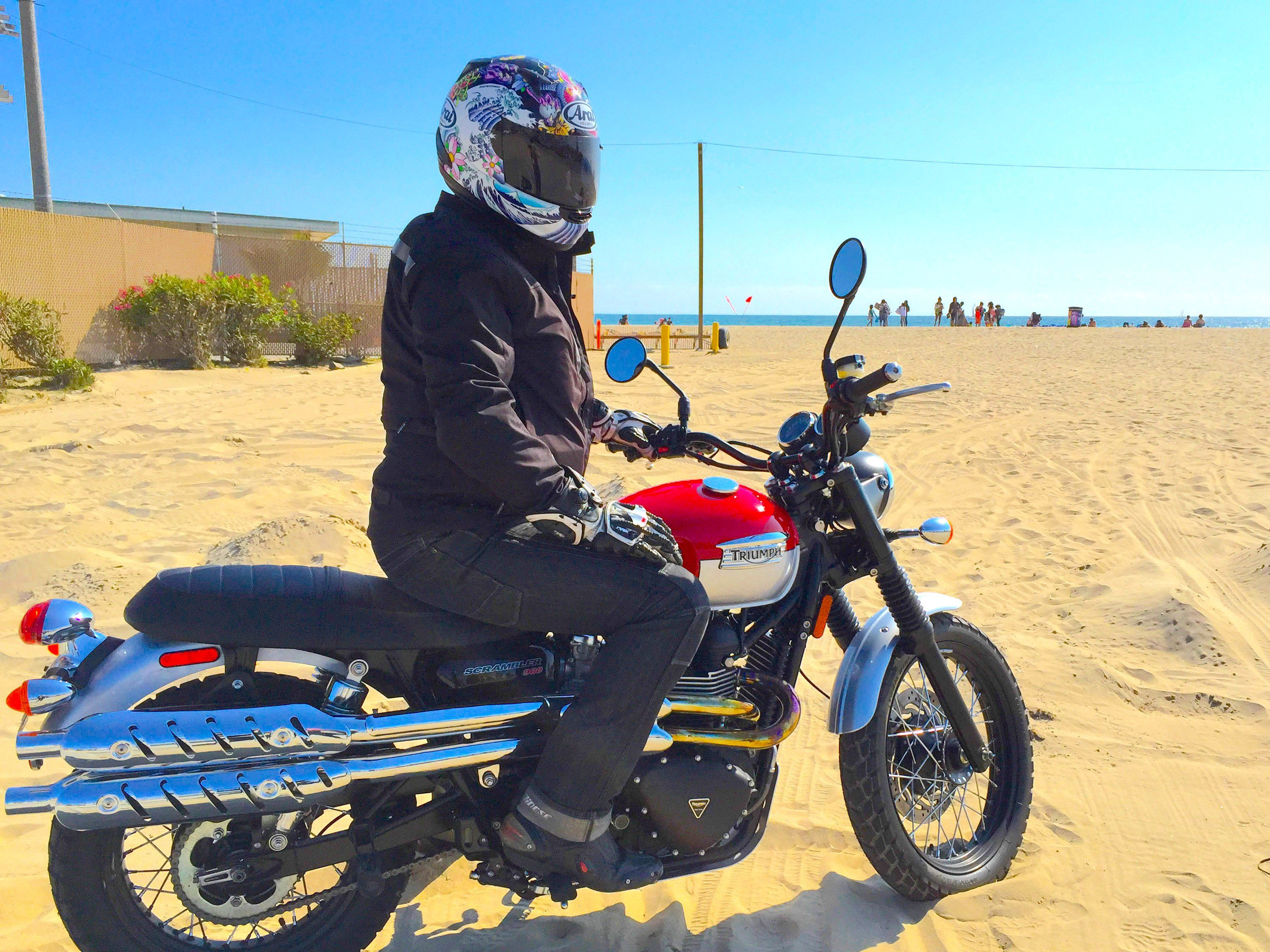Alex at a Malibu beach with the 2015 Triumph Scrambler