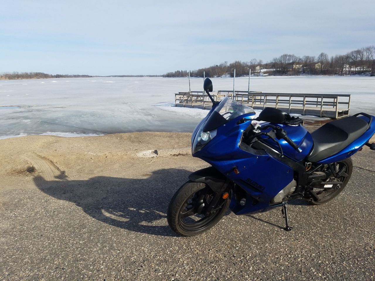 Only in Minnesota are the bikes out when the ice is still on the lake