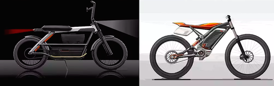 The original concept renderings of the e-moped (right) and e-MXer (left)