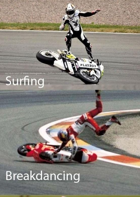Motorcycle surfing and breakdancing