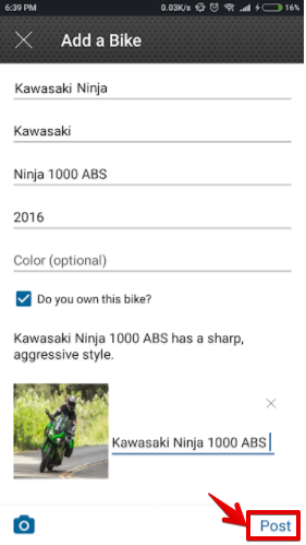 Post bike on ESR App