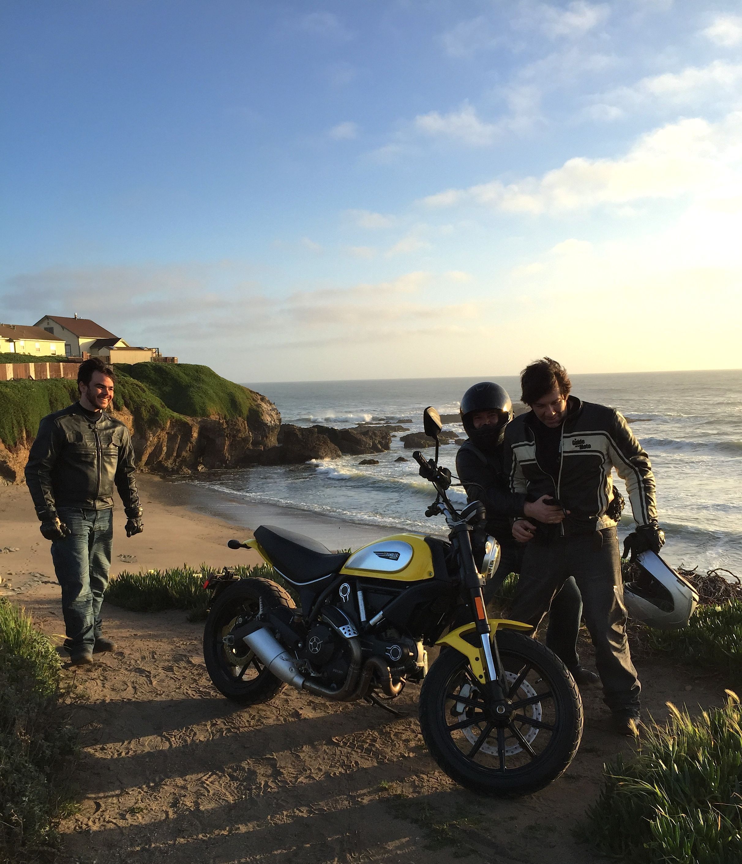 Journalist fighting over the 2015 Ducati Scrambler at Pigion Point Lighthouse