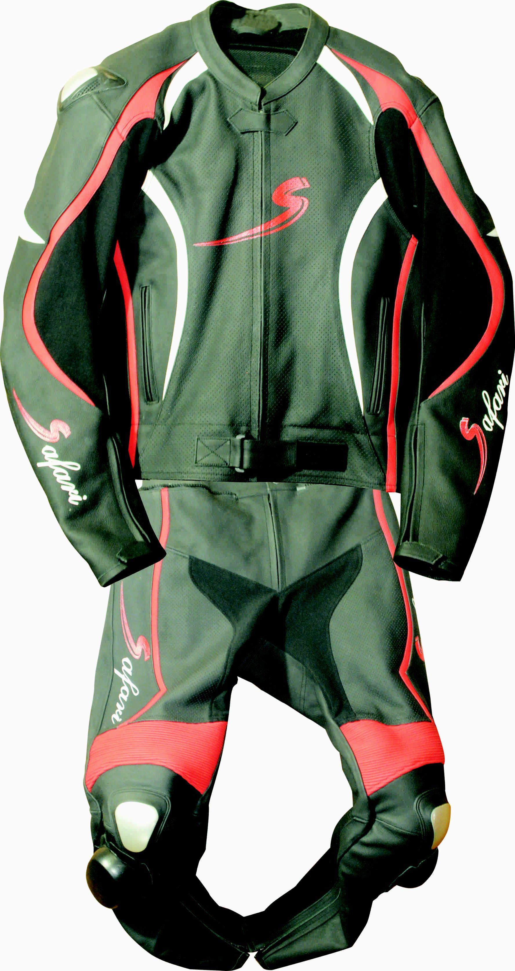 an example of a two piece suit that can be zipped together for track use.