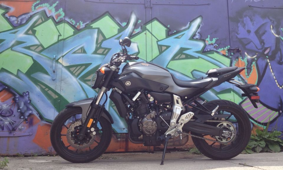 The FZ-07 blends nicely into an urban environment