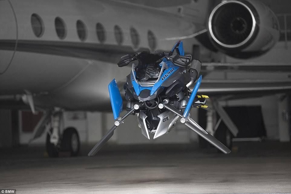 Something about a futuristic Hover bike almost takes away from the jet in the background