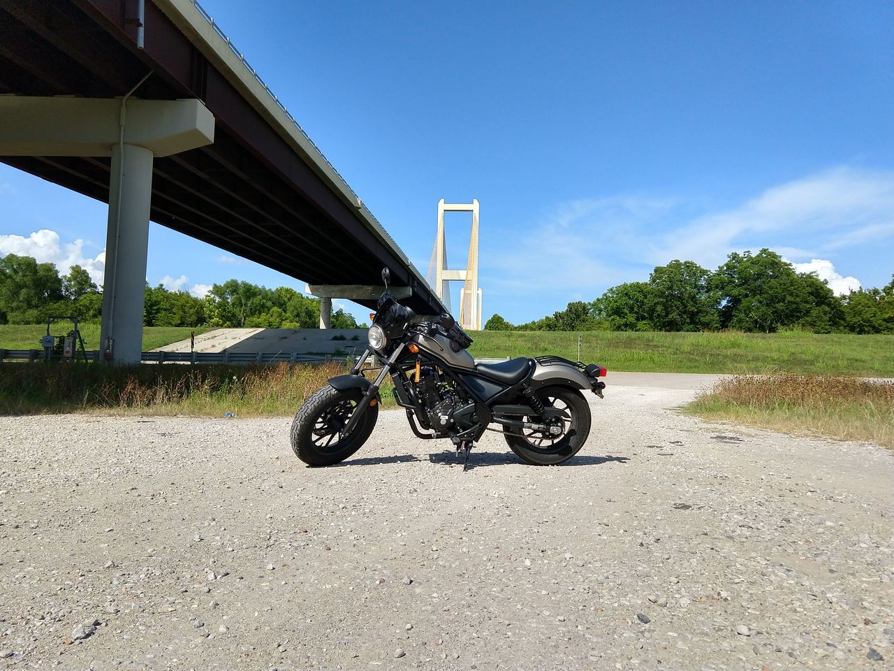 My Rebel 300 with The Audubon Bridge in the background.