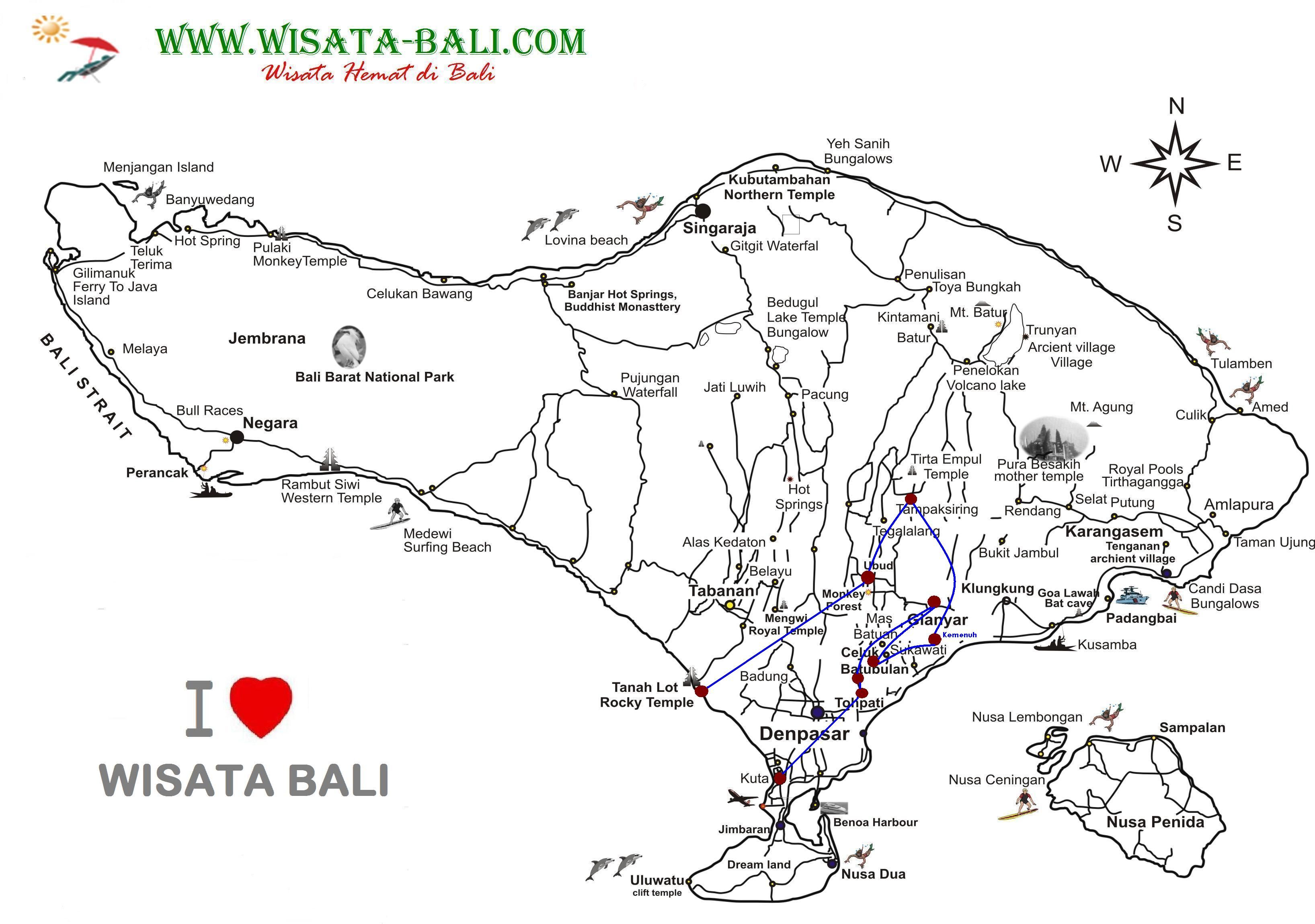 Road map of Bali