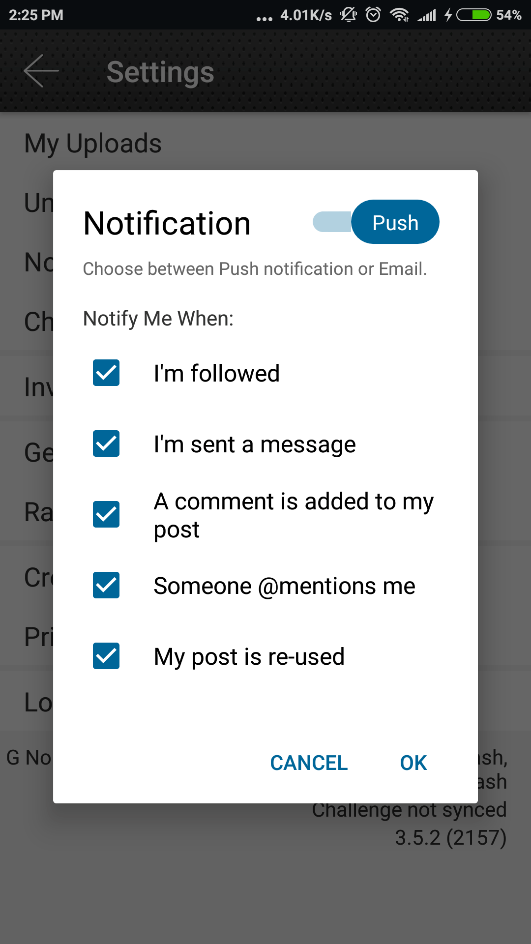 Email or Push Notification