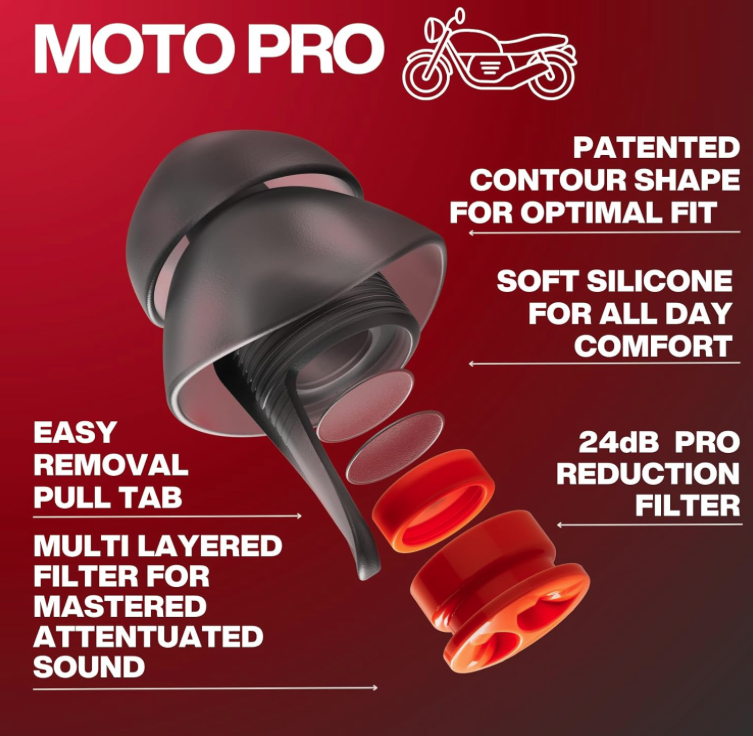 EARPEACE Moto PRO - Motorcycle Ear Plugs Wind Noise Protection - Reusable