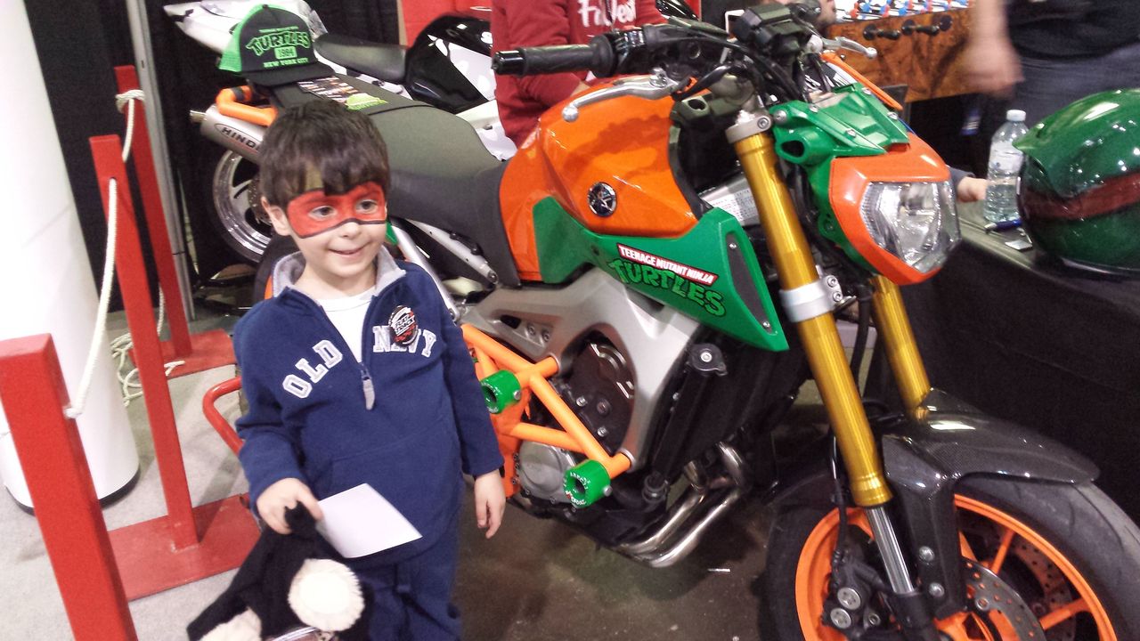his 2 favourite things...bikes and TMNT