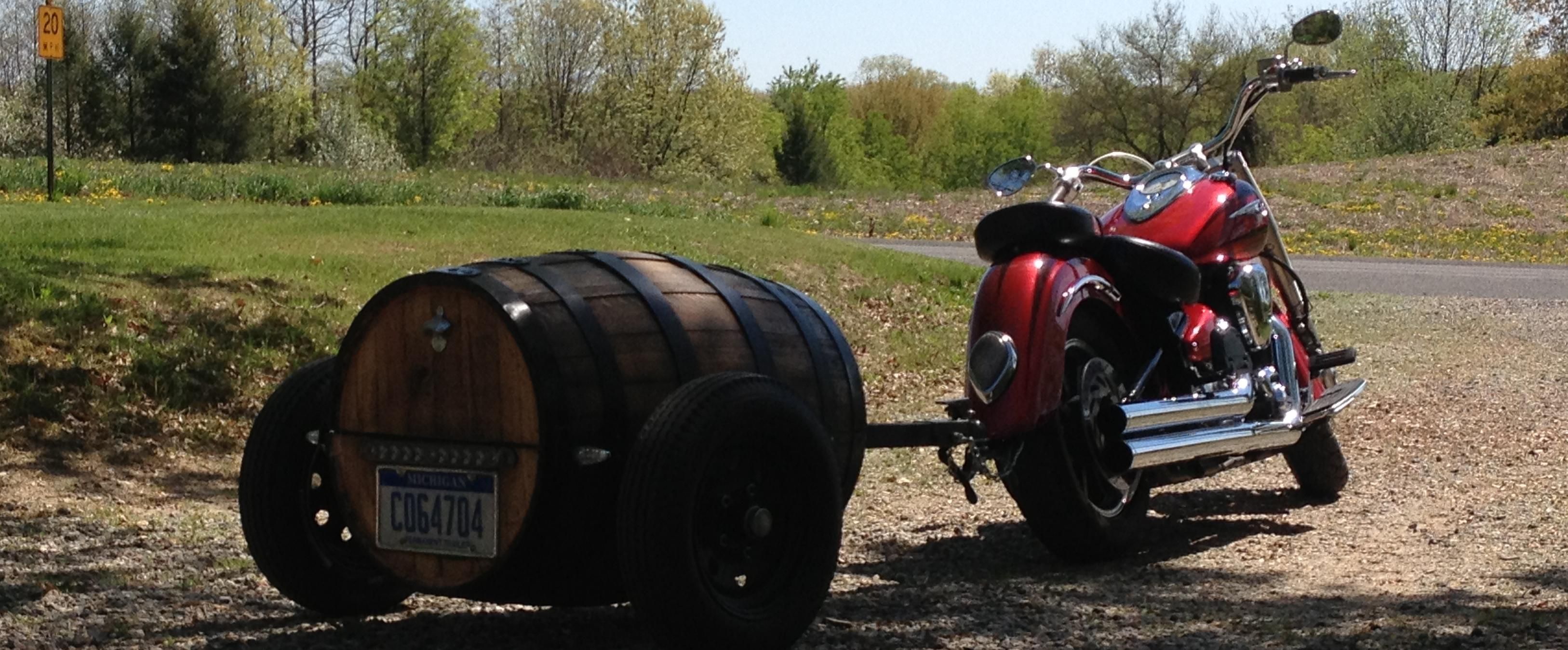 50 Gallon Whiskey Barrel Motorcycle Trailer