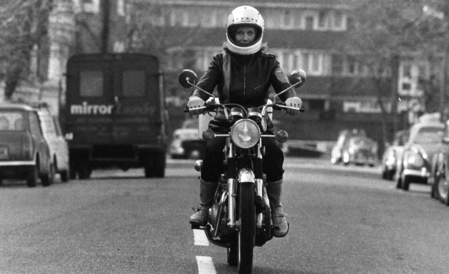 Honor Blackman, motorbikes and leather