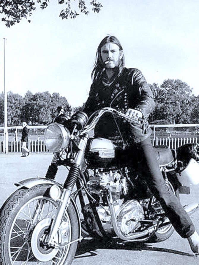 Lemmy Kilmister on a Triumph Bonnie
