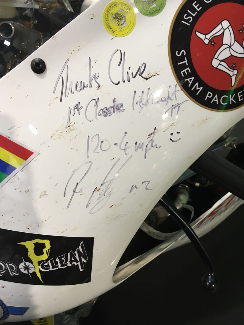 A message from road racer Bruce Anstey to Clive Padgett after his first Lightweight Classic TT.