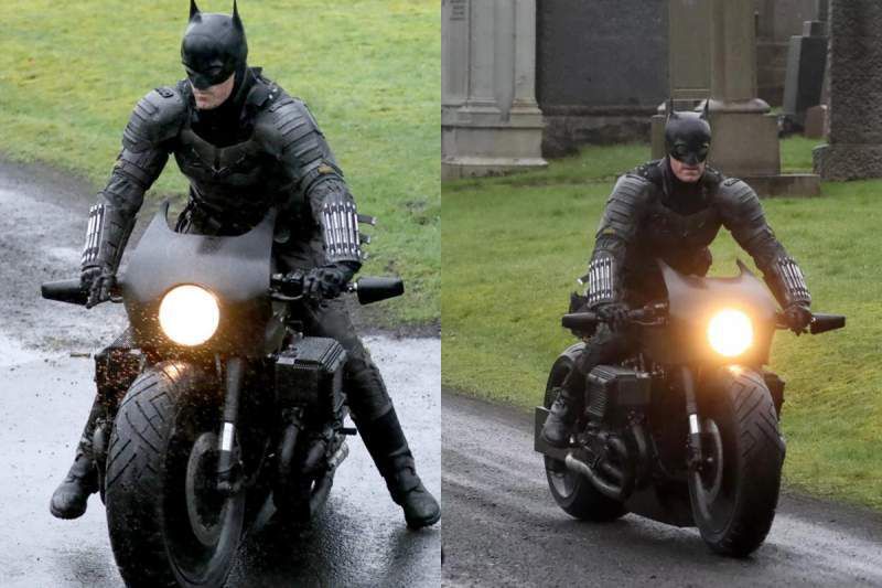 The Batcycle - Riden by the stuntman during filming at Necropolis Cemetery, Glasgow, Scottland Source