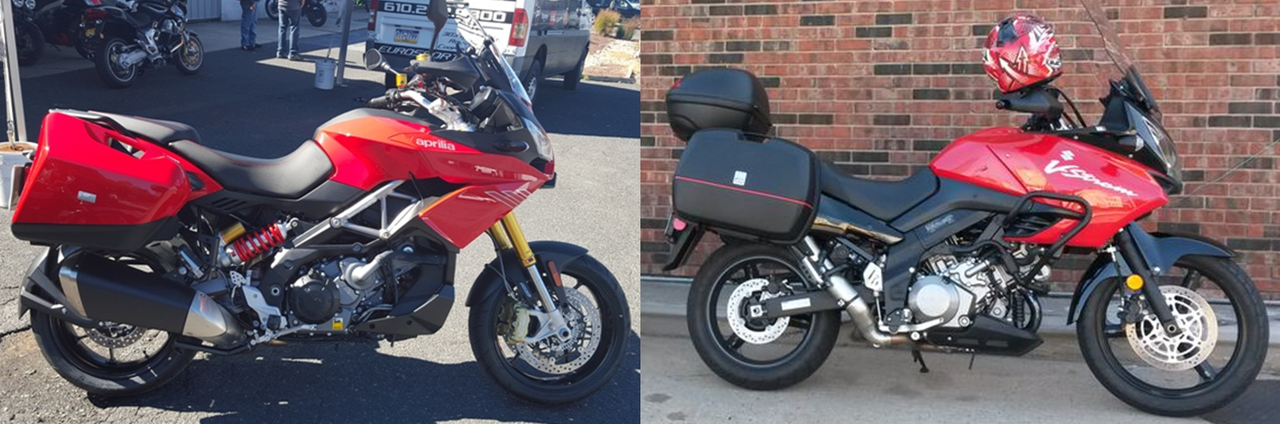 2015 Aprilia Caponord 1200 Travel Pack on the left - on the right 2012 Suzuki S-Strom DL 1000