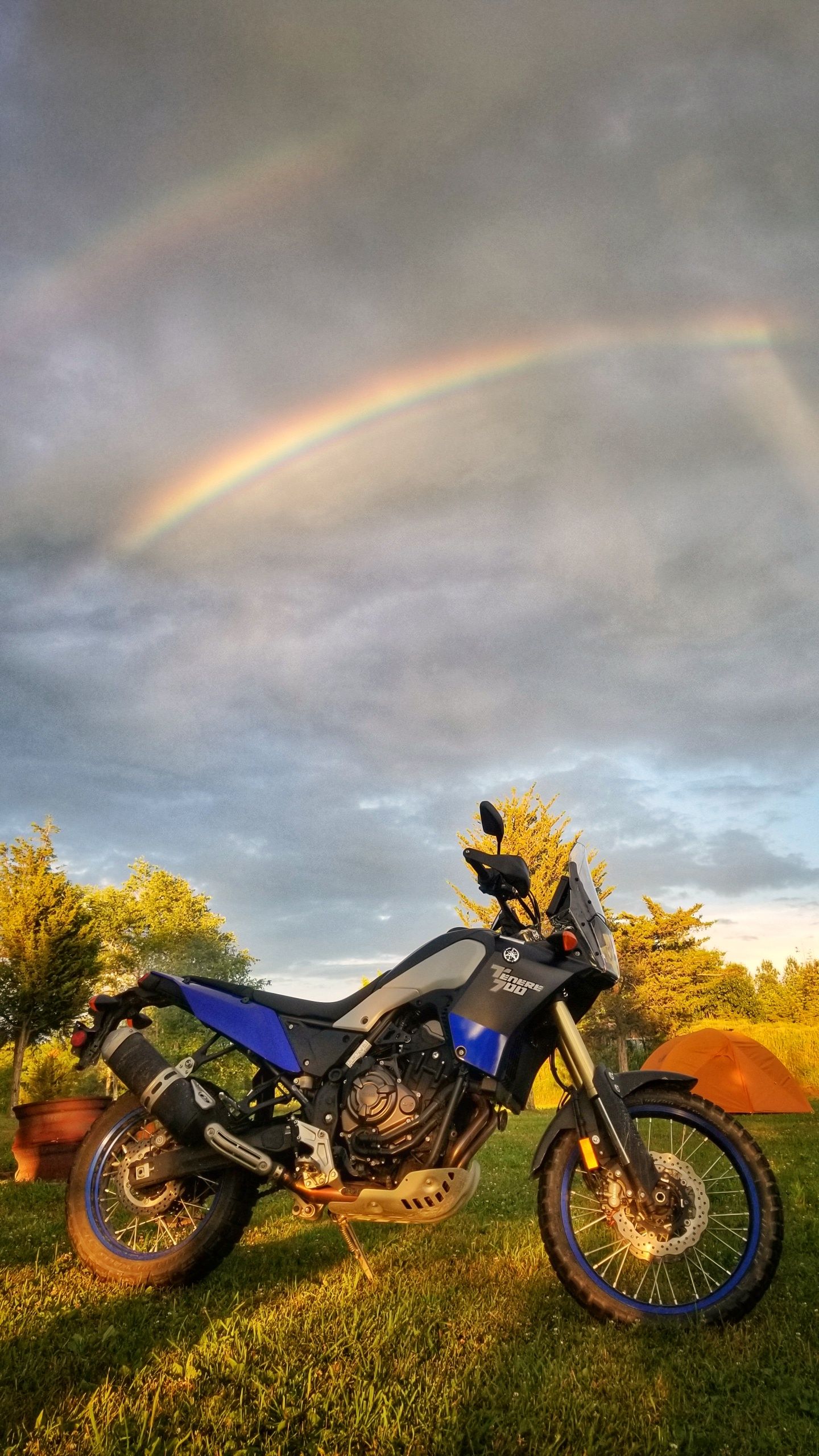 Camping with the Tenere 700 and a double rainbow!
