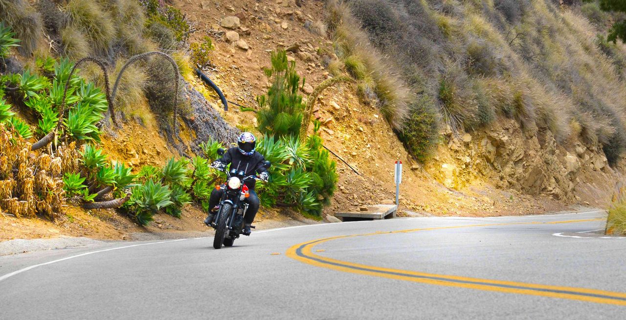 Alex taking a corner in Malibu on the 2015 Triumph Scrambler