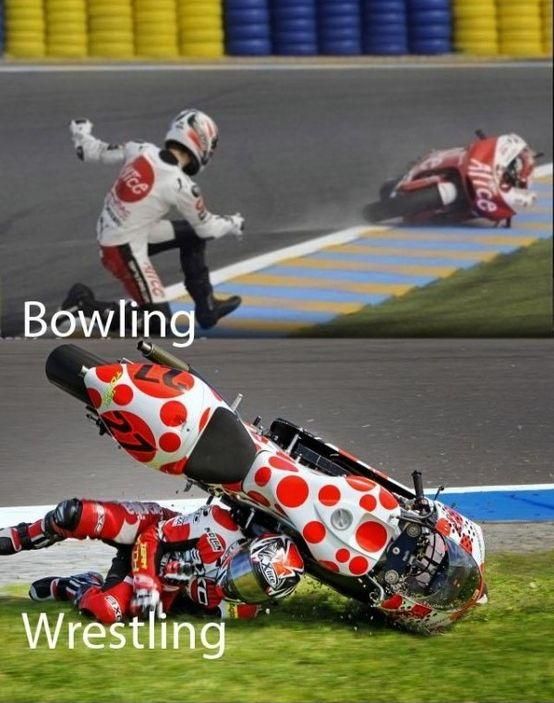 Motorcycle bowling and wrestling