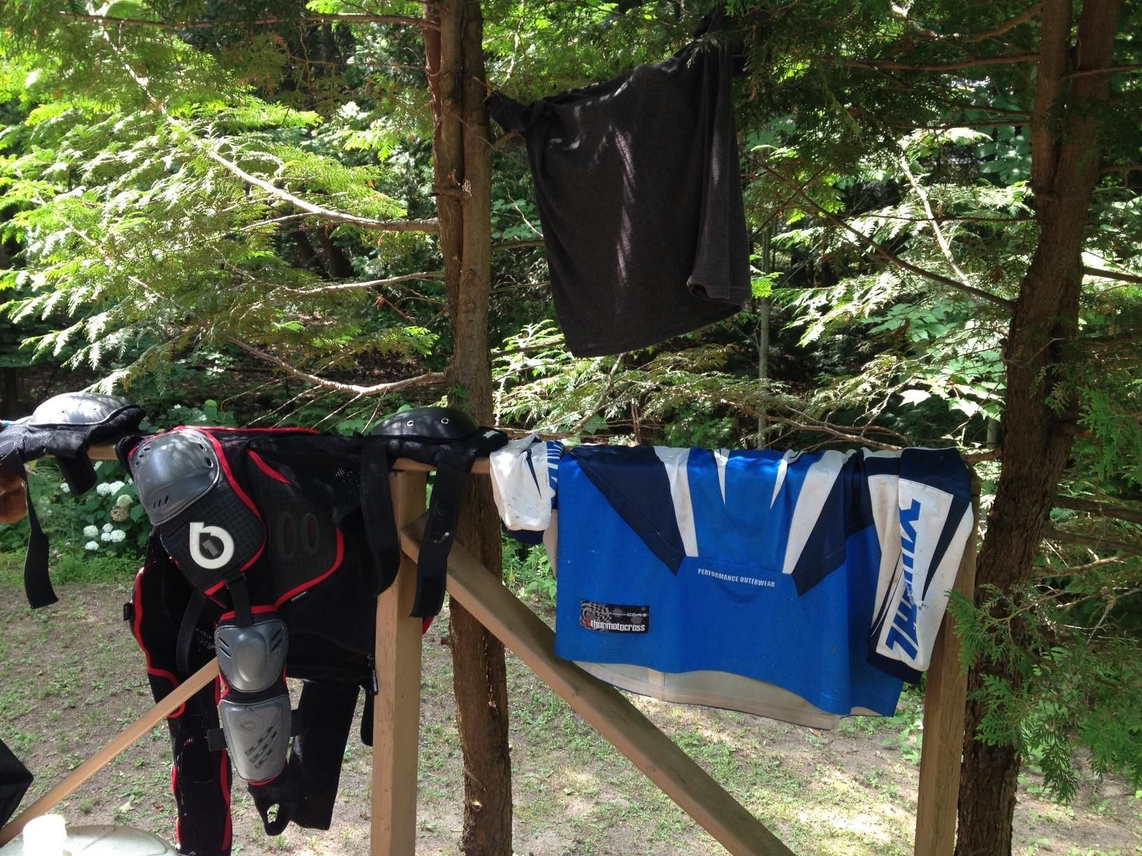 Drying my gear off - there's nothing worse than sweaty dirt riding gear