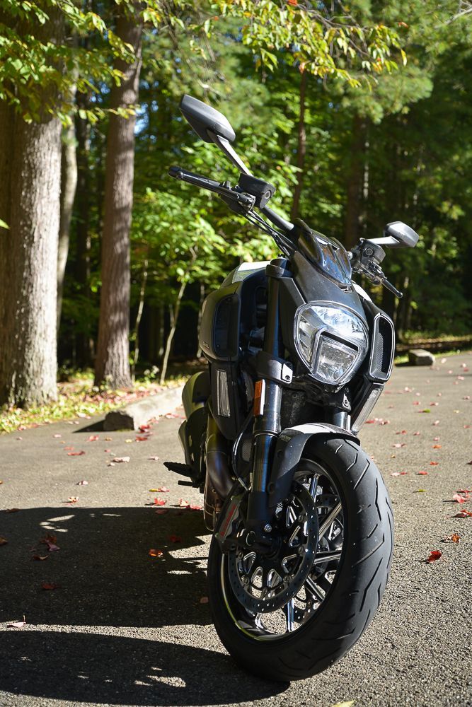 The Ducati Diavel taking it easy in the fall