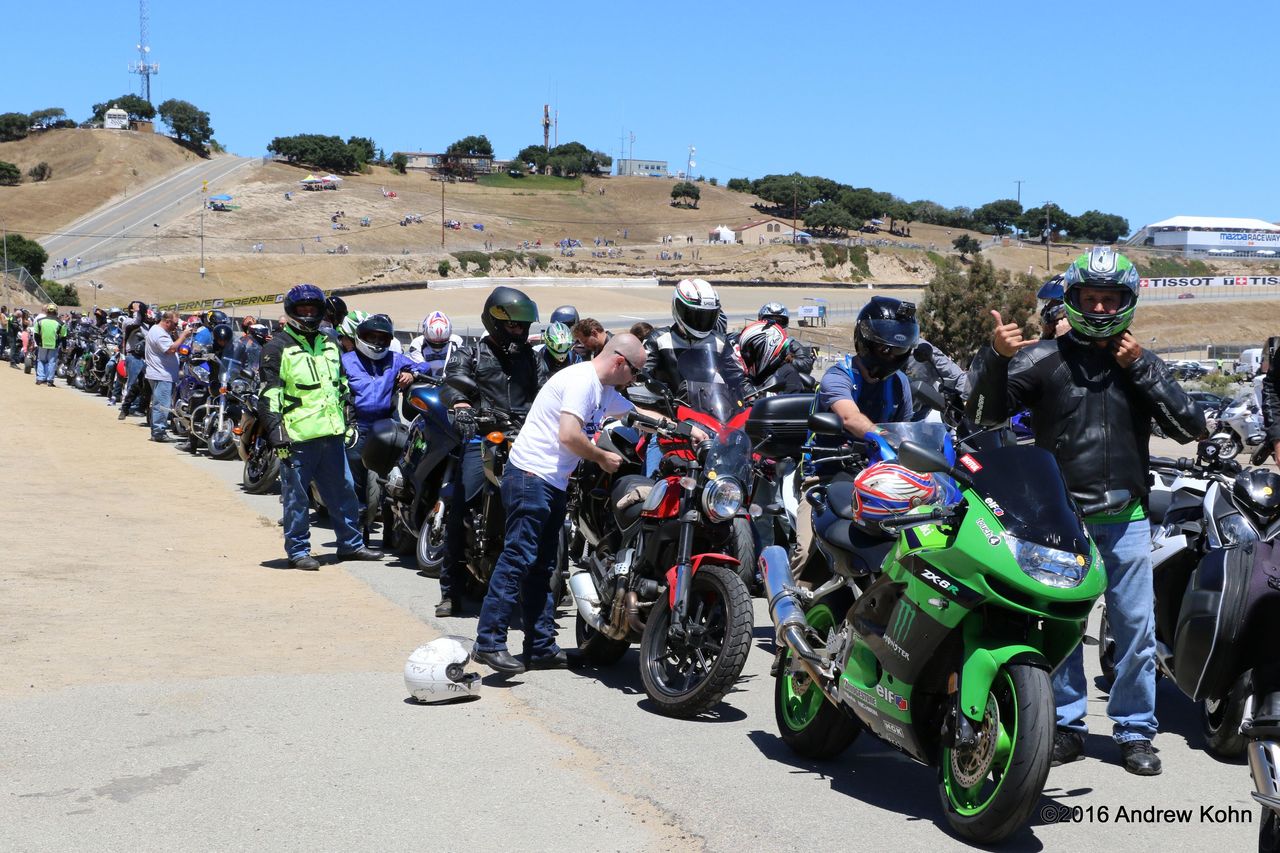 Riders line up for the fan lap of Laguna Seca, which was a sellout!