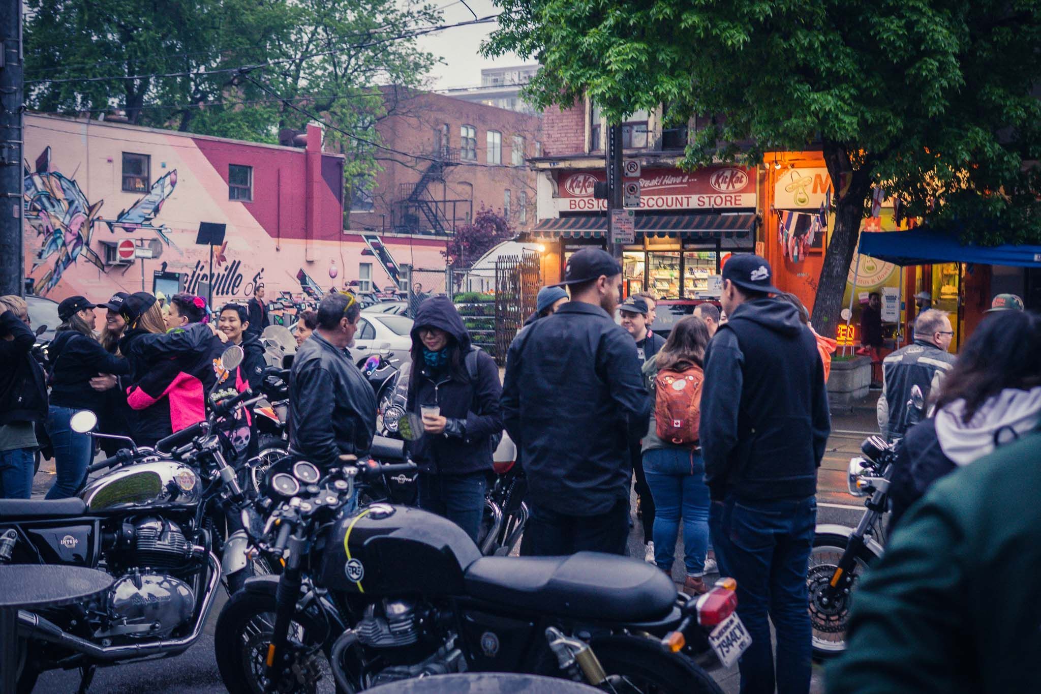 A smaller, damper Moto Social crowd was there to ogle the bikes