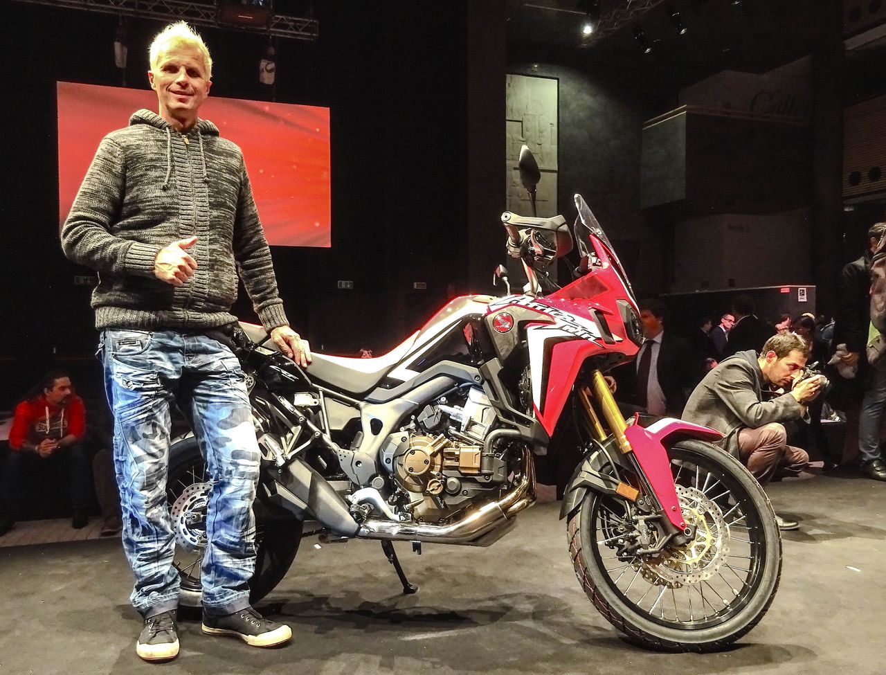 Joze next to the Africa Twin 2015 at EICMA 2015