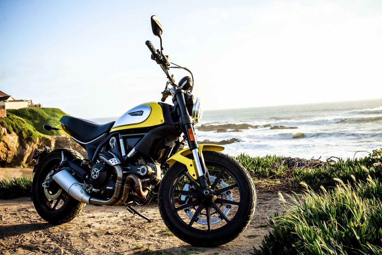 2015 Ducati Scrambler Icon model overlooking the ocean at the Pigion Point Lighthouse