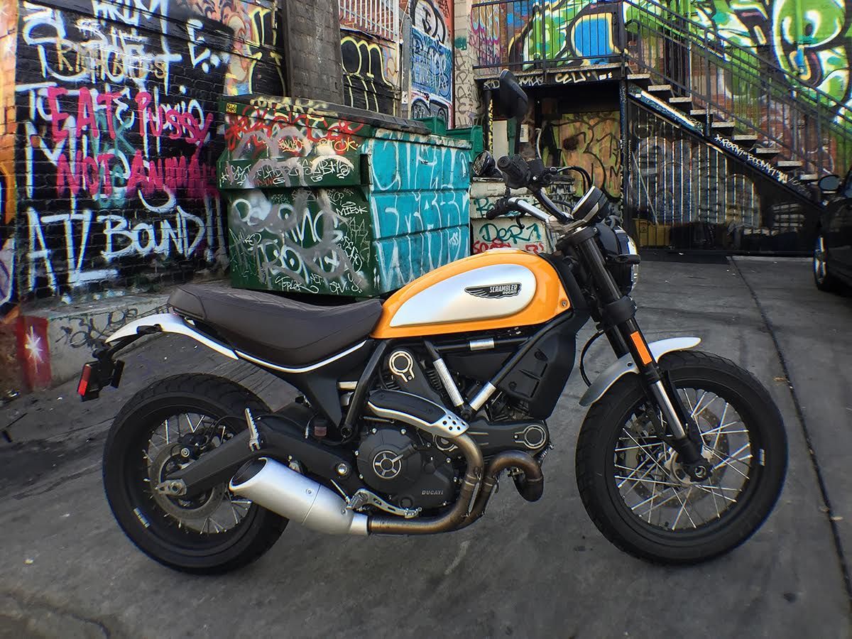 Ducati's reinvention of its Scrambler is quite at home in urban environments. Commuting through L.A. takes on a whole new vibe.