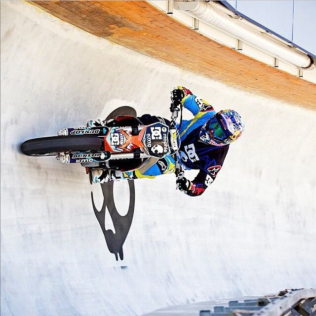 Robbie Maddison on the bobsleigh run at Olympic Park in Utah City