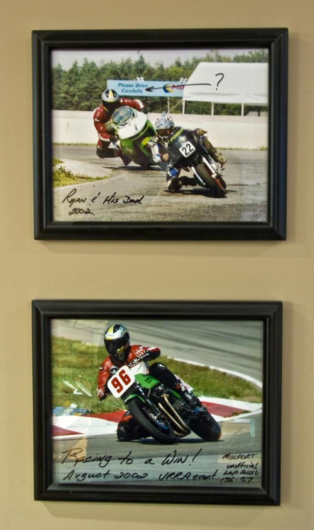Peter and his son take on the track (top) and Peter races the Hindle Superbike and sets a record