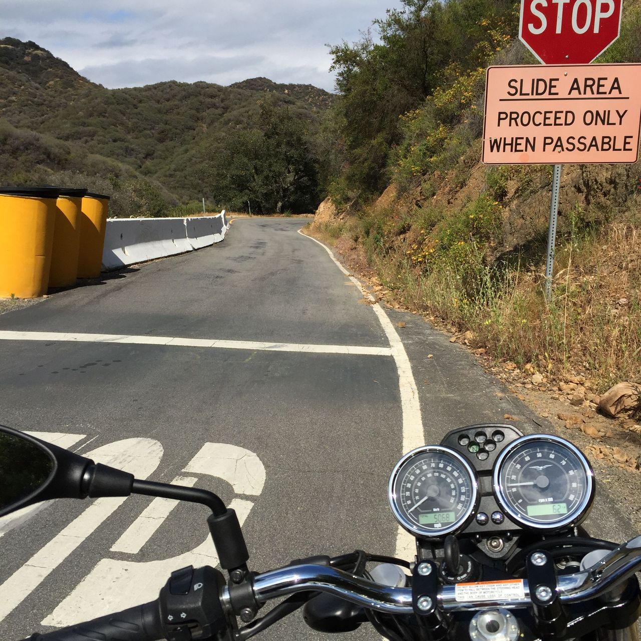 At the top of Tuna Canyon in the Malibu Mountains where the road becomes a one-way