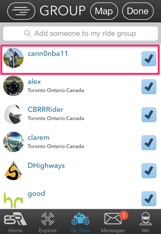 ESR App - Adding a Rider to My Ride Group