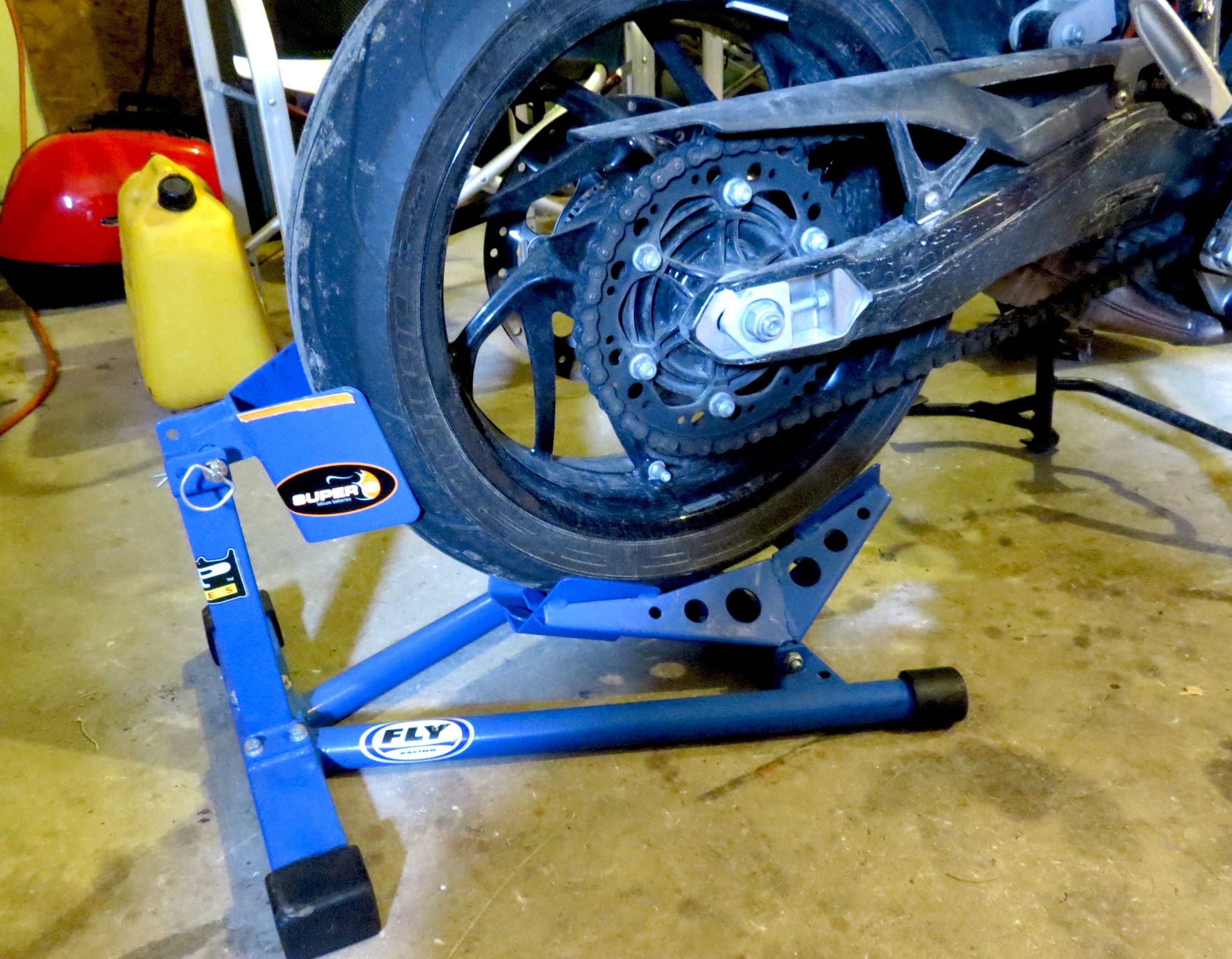 Secure the rear wheel, we used a front wheel chock sold at most bike shops and Princess Auto