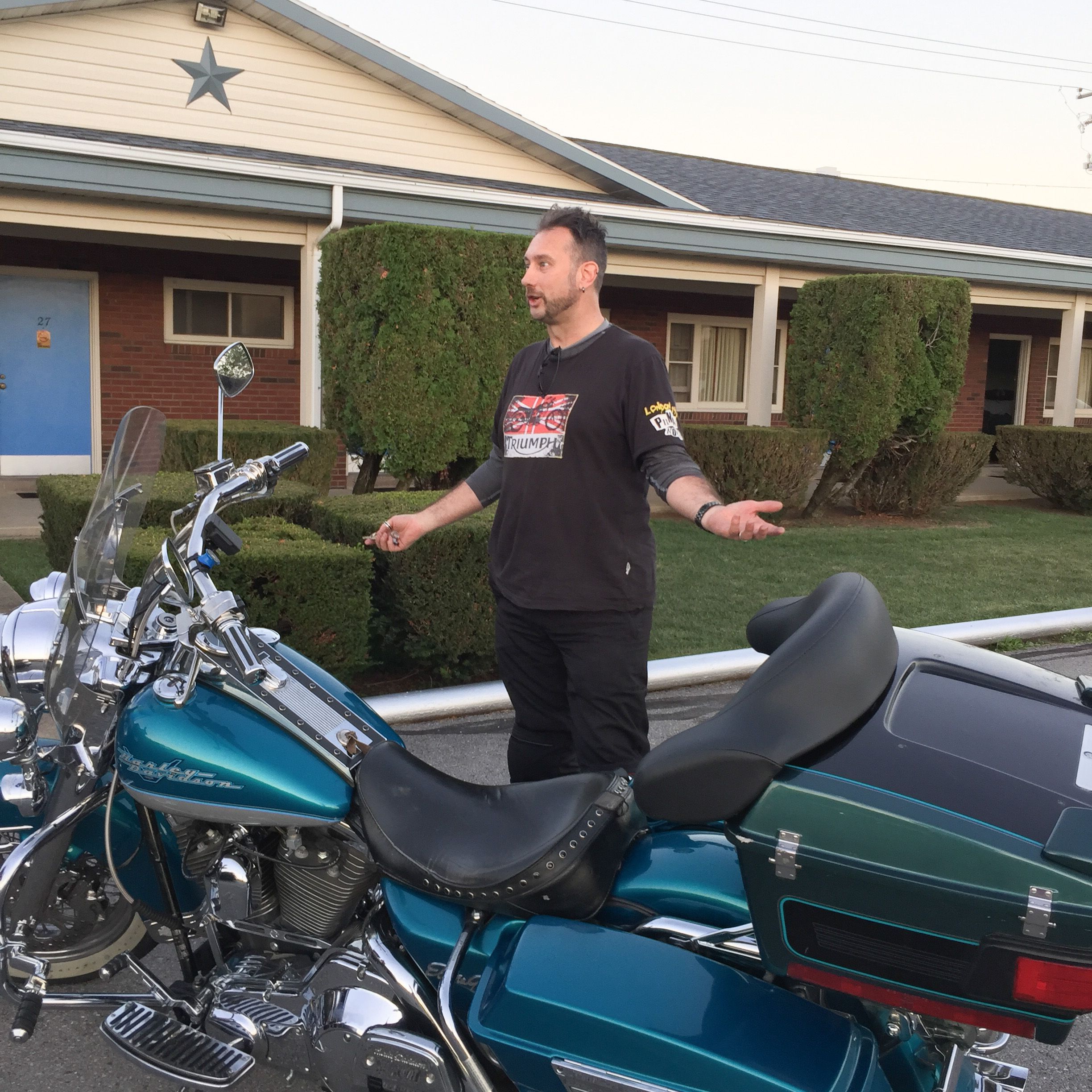 After a long day of riding; Alex was ready and willing for more, he took the Road King for a beer run