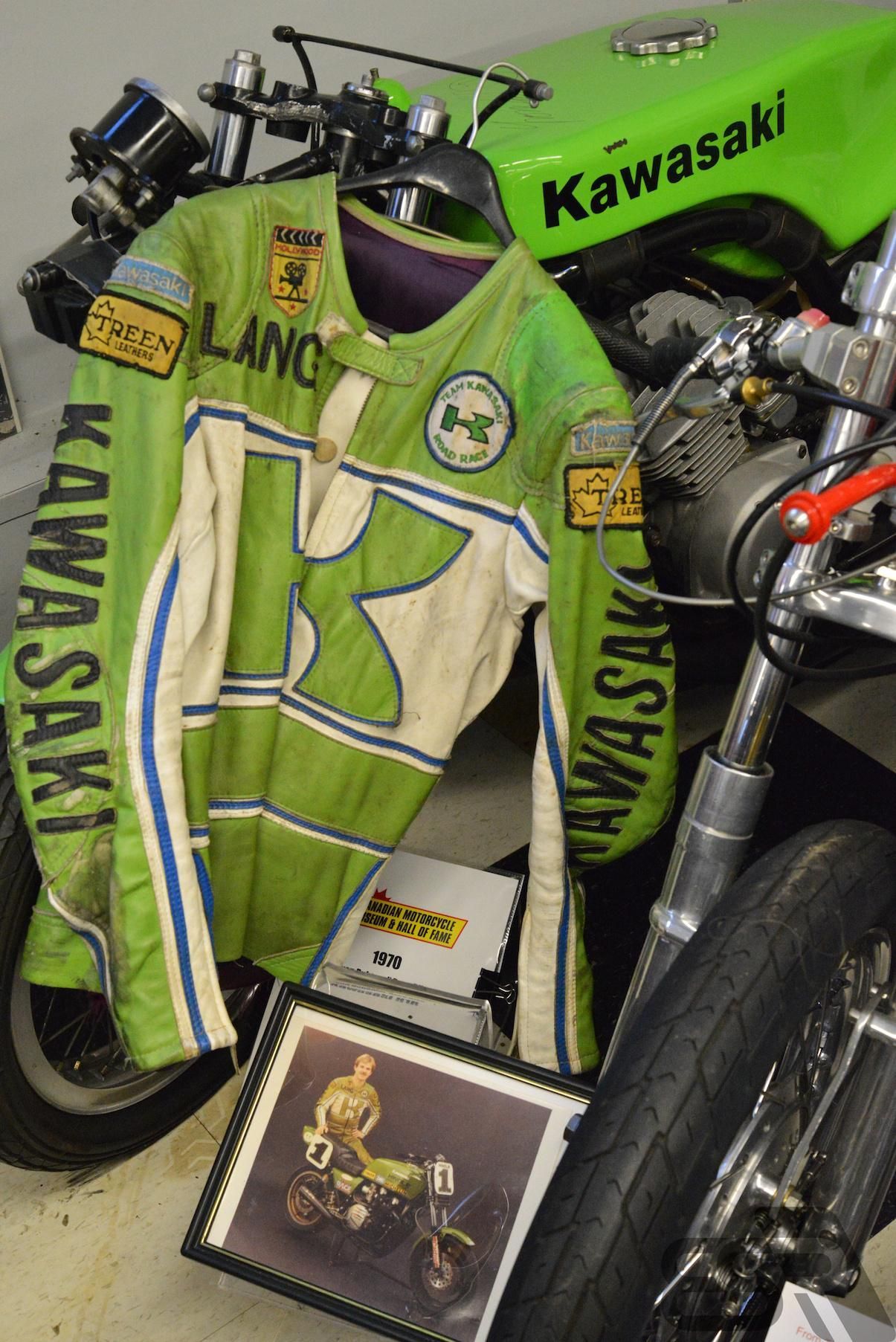 Yvon Duhamel's Kawasaki and leathers are a part of Bar's extensive collection