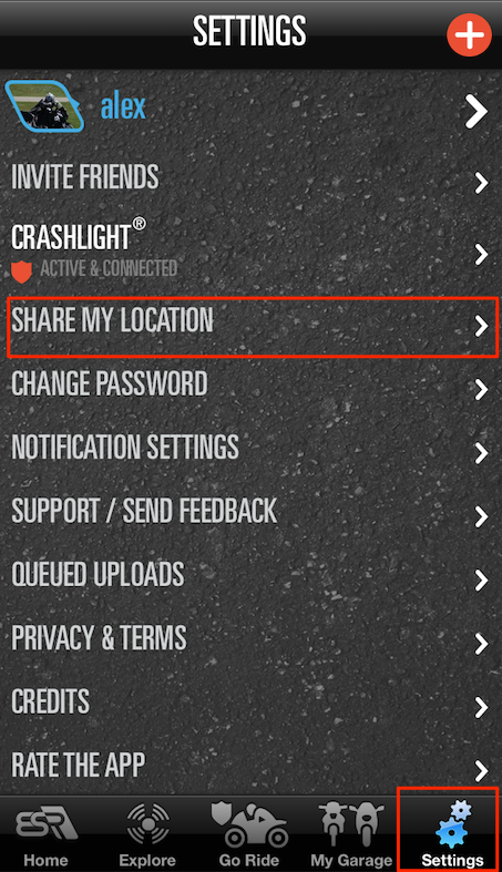 ESR App - How to share your location in Setting