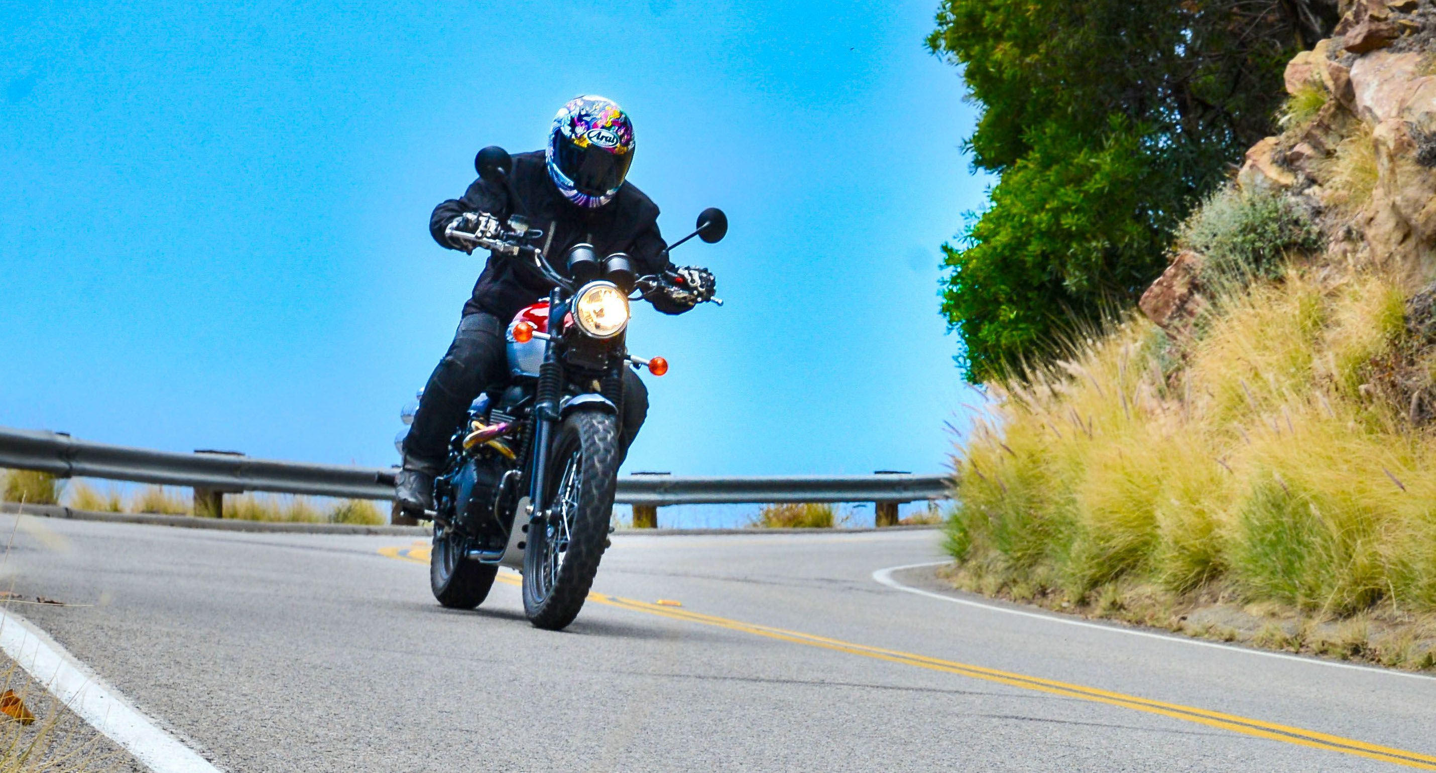 Alex riding the 2015 Triumph Scrambler in Malibu