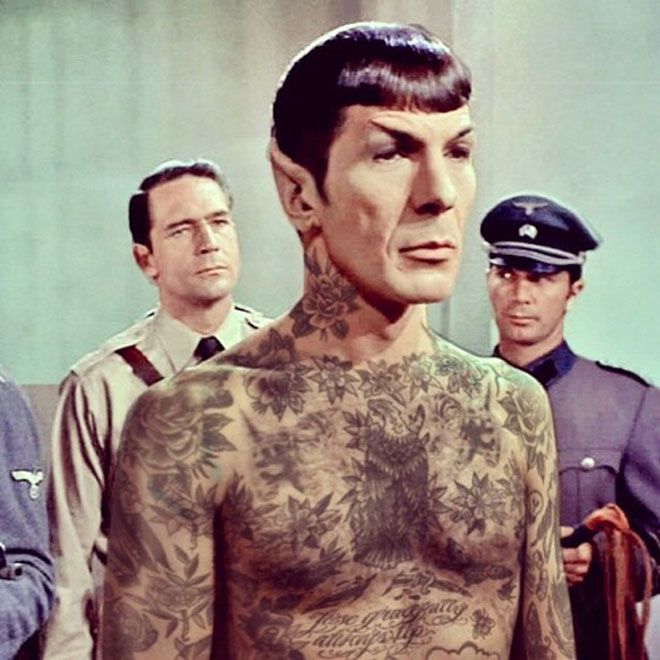 Spock covered in tattoos
