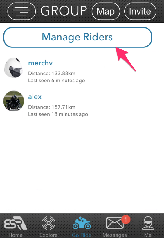 Ride With a Group - Manage Riders