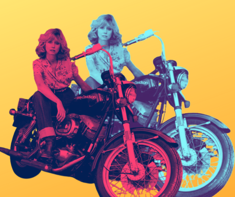Olivia Newton John on a motorcycle 1978